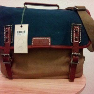 The Same Direction Navy and Tan Canvas Messenger Bag NEW W TAGS